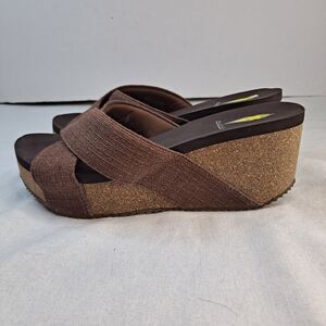 Volatile Newcastle Women's Platform Sandals Size 9 Brown Canvas Cork Wedge